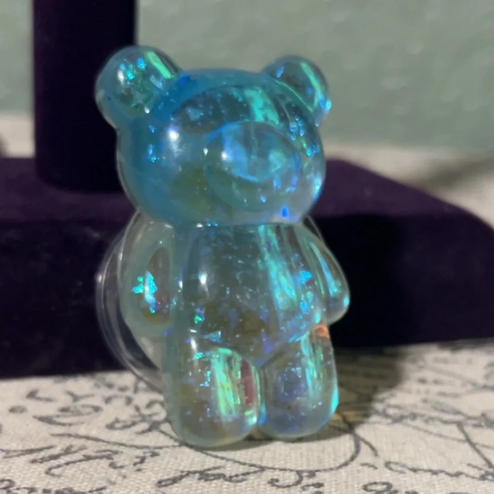 Blue iridescent resin bear figurine phone socket #kawaii #resinart #gifting